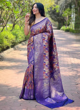 Royal Blue Kanchipattu Silk Saree with All-Over Weaves & Contrast Border